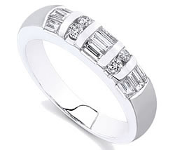 Platinum Round and Baguette Diamond Wedding Band