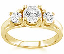 gold three stone diamond rings